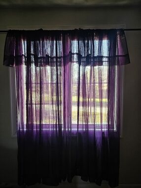 Sheer Purple Window Pinch-pleat Curtain Panels & Valance - Home Accents